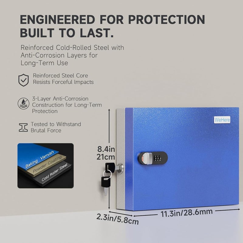 WeHere 16 Key Lock Box with Dual Lock, Combination & Key Unlock, Key Cabinet Wall Mount with Key Tag Label, Key Holder Storage Lockbox for Store, Office, Company, House, App Key Directory ERP - Image 2